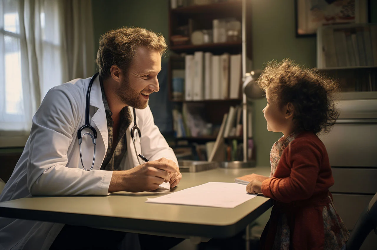 Pediatrician smiling with young girl patient