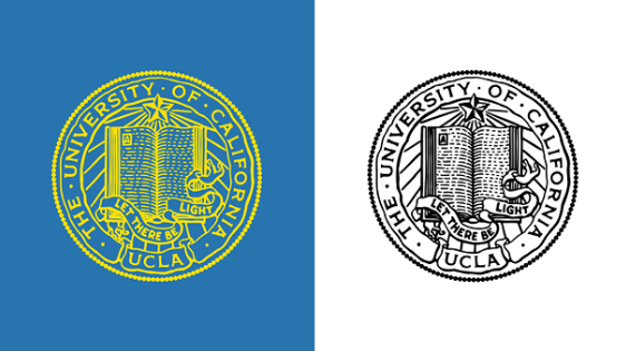 UCLA seal, gold on blue and monochrome